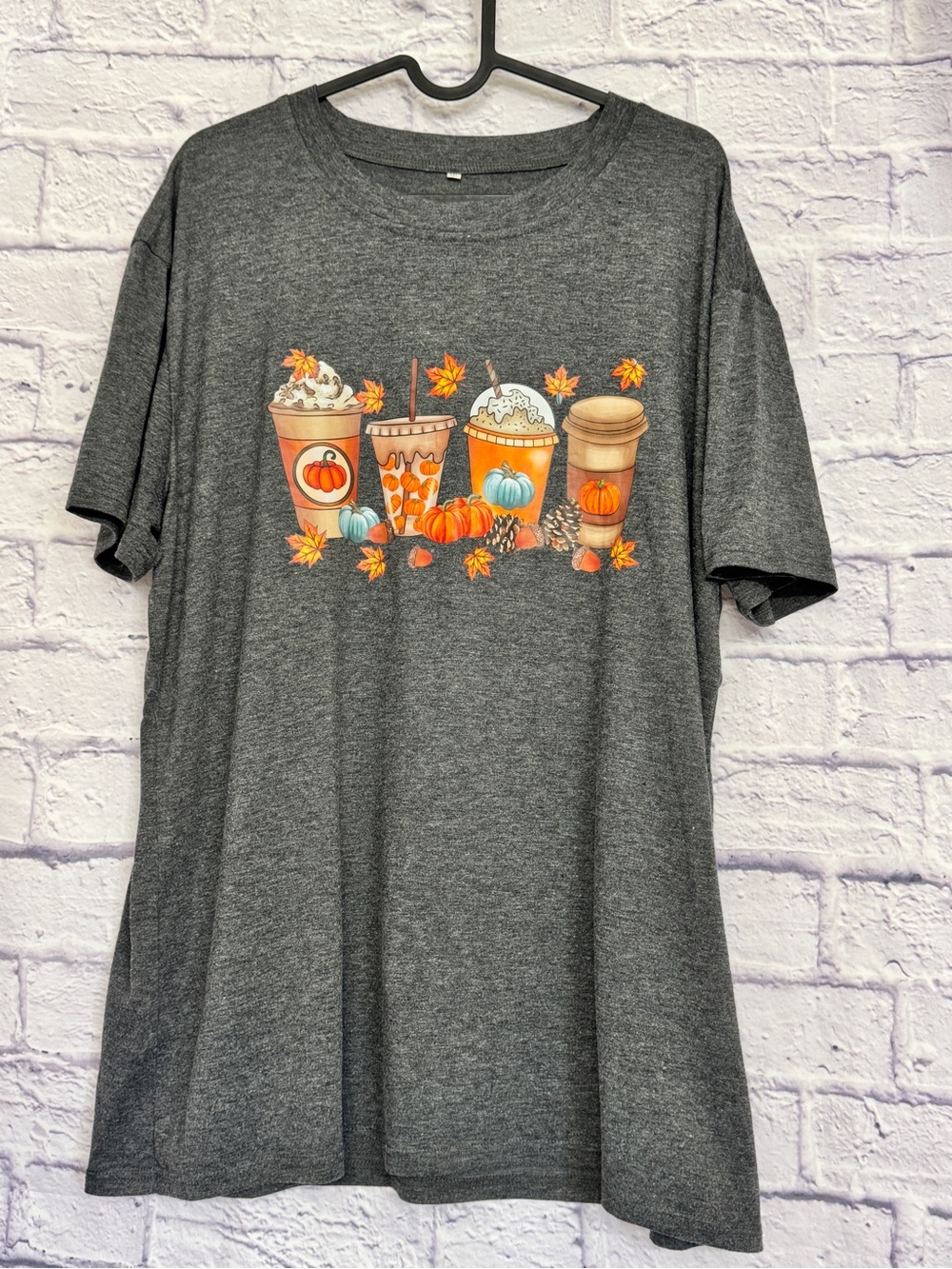 Cozy Fall Pumpkin Drinks Graphic Tee - Dark Gray